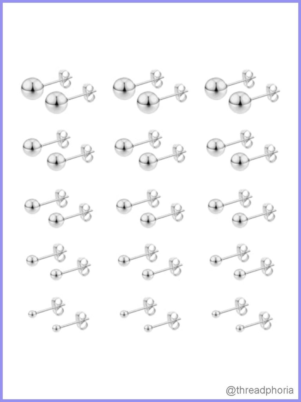 Stainless Steel Stud Earrings 15 Pairs Tiny Ball Studs Polished Set